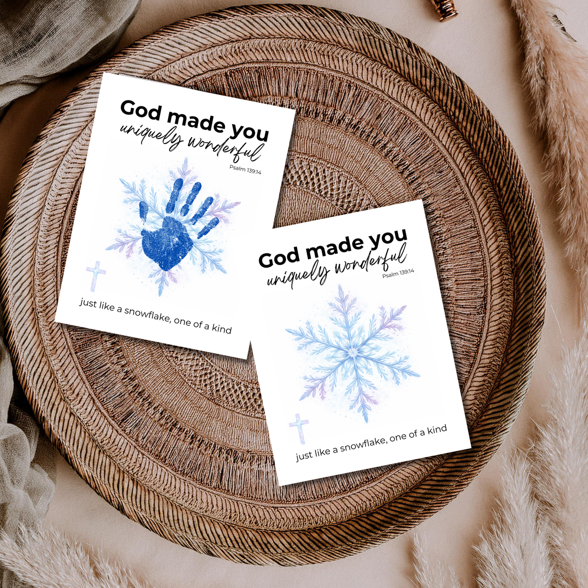 God Made You Uniquely Wonderful Snowflake Handprint Printable | Faith Based Winter Keepsake | Psalm 139:14 Christian Kids Art