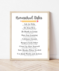 Homeschool Rules Poster | Learning Expectations Chart for Kids | Classroom Behavior Guide | Educational Wall Art for Home or School