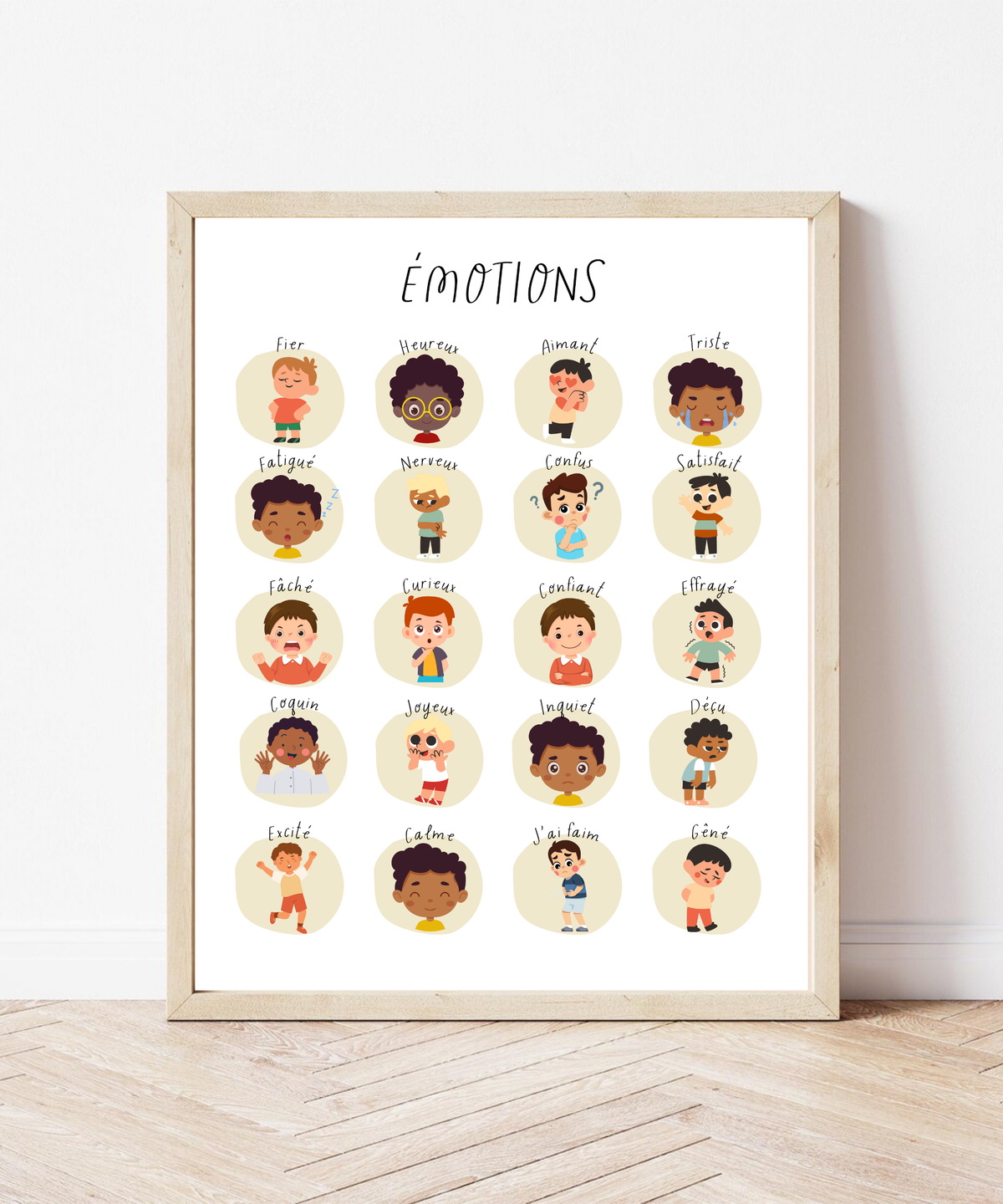 French Feelings Poster (Male) | Emotional Awareness Chart for Kids | Educational Classroom & Home Wall Art