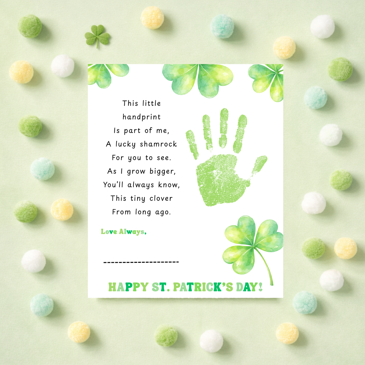This Little Handprint Shamrock Poem St. Patrick’s Day Handprint Craft Printable | Clover Keepsake Art PDF | Kids St. Patrick’s Day Activity