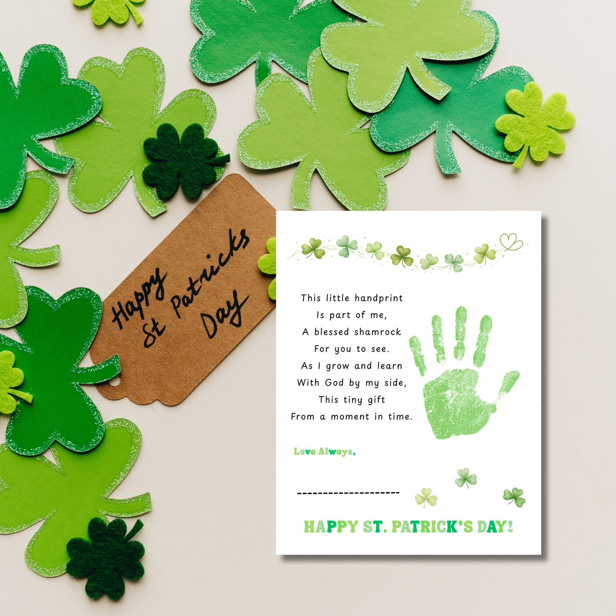 Christian Clover Poem Handprint Craft, St. Patrick’s Day Keepsake Art | Faith-Based Kids Activity PDF