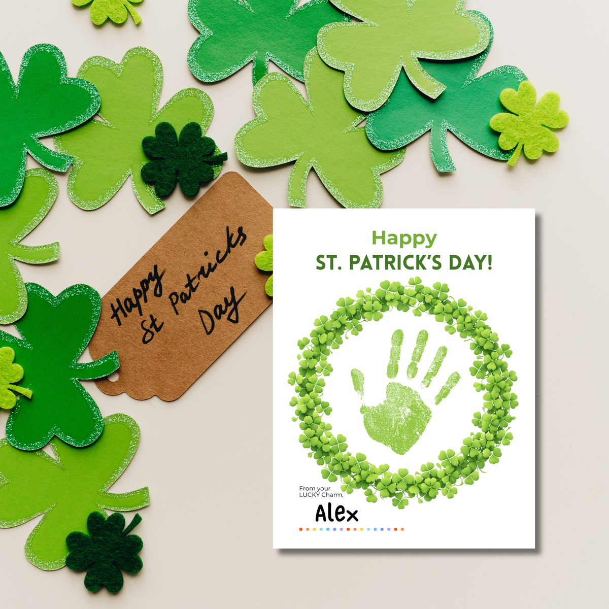 St. Patrick’s Day Handprint Craft Printable | Shamrock Wreath Keepsake Art for Kids | Personalized St. Patrick’s Day Activity PDF