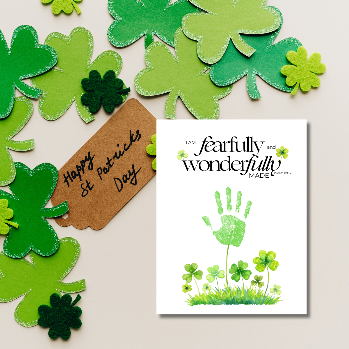 Fearfully and Wonderfully Made Handprint Craft Printable | Christian St. Patrick’s Day Keepsake Art | Psalm 139:14 Kids Activity PDF