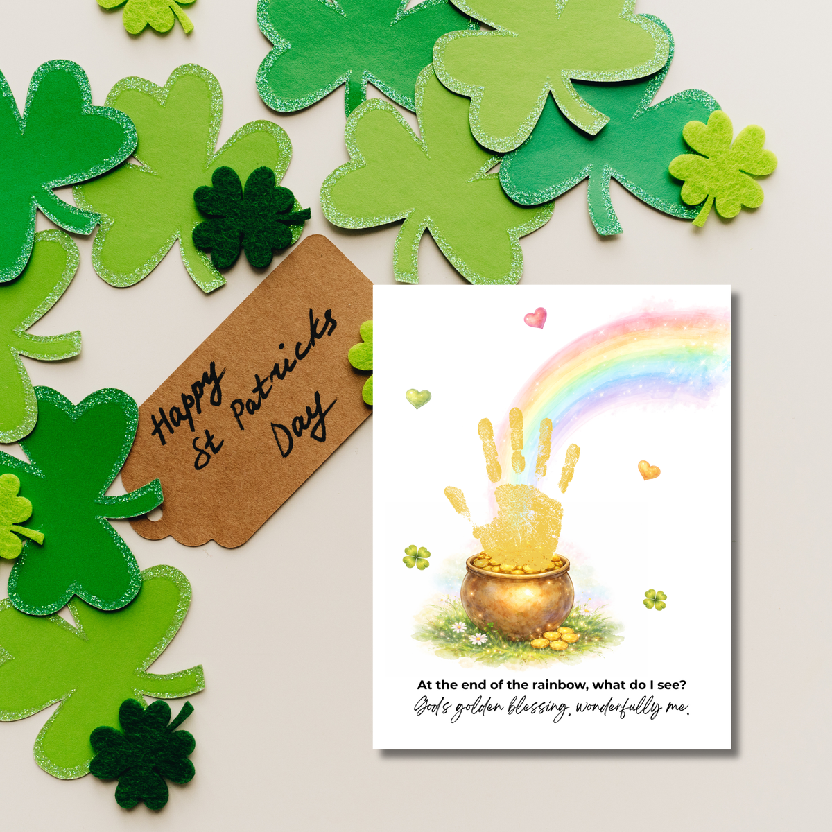 At the End of the Rainbow Handprint Craft Printable | Christian St. Patrick’s Day Keepsake Art | Faith-Based Kids Activity PDF