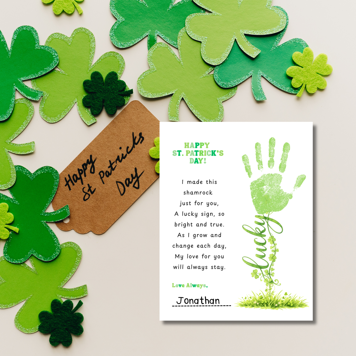 St. Patrick’s Day Handprint Craft Printable | Shamrock Poem Keepsake for Kids | Personalized St. Patrick’s Day Digital Print