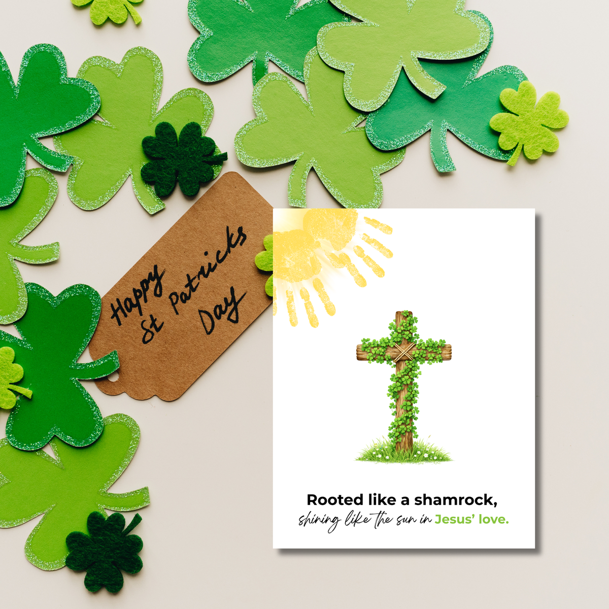 Rooted Like a Shamrock St. Patrick’s Day Handprint Craft Printable | Christian Cross Keepsake Art PDF | Faith-Based Kids Activity