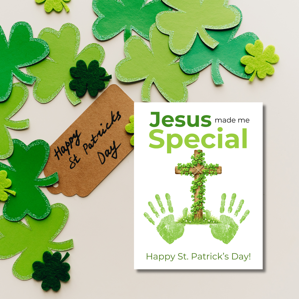 Jesus Made Me Special St. Patrick’s Day Handprint Craft Printable | Christian Shamrock Cross Keepsake Art PDF | Faith-Based Kids Activity