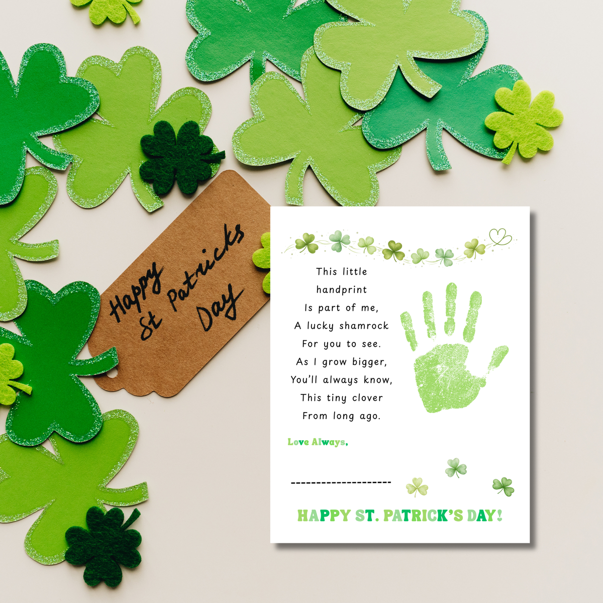 Lucky Shamrock Handprint Poem Printable | St. Patrick’s Day Keepsake Art | Kids Handprint Craft PD