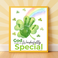 God Made Me Wonderfully Special St. Patrick’s Day Handprint Craft Printable | Christian Shamrock Keepsake Art PDF | Faith-Based Kids Activity