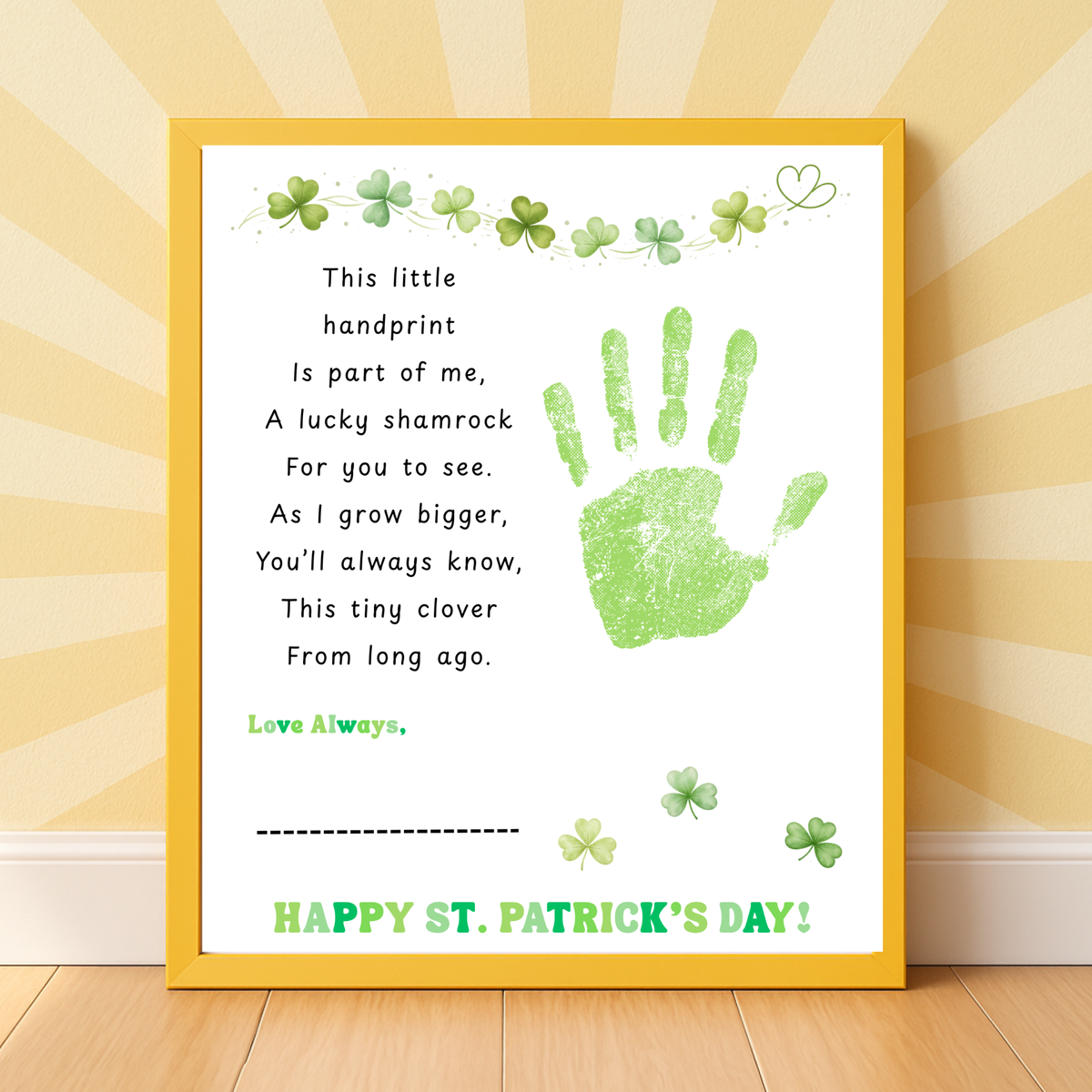 Lucky Shamrock Handprint Poem Printable | St. Patrick’s Day Keepsake Art | Kids Handprint Craft PD