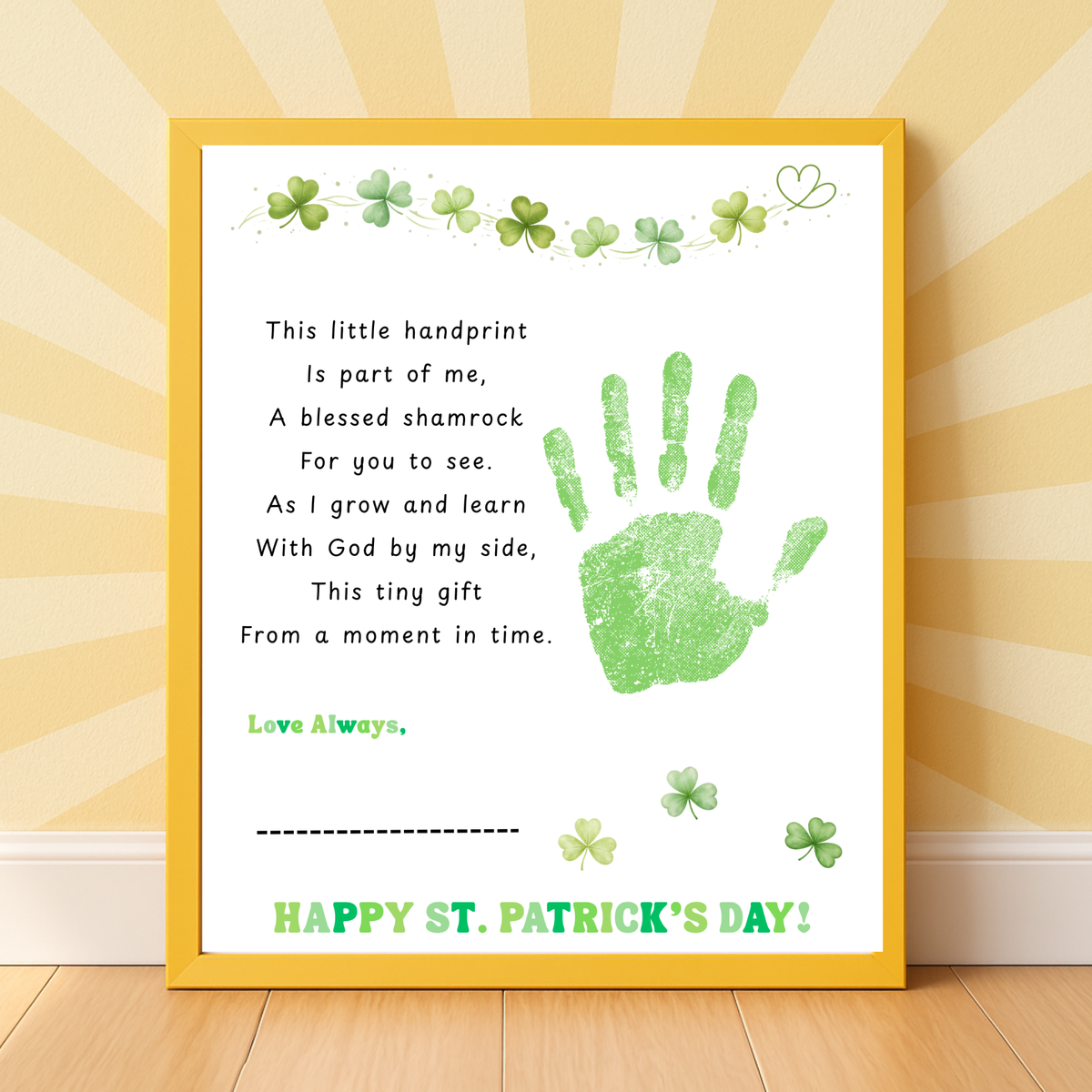 Christian Clover Poem Handprint Craft, St. Patrick’s Day Keepsake Art | Faith-Based Kids Activity PDF