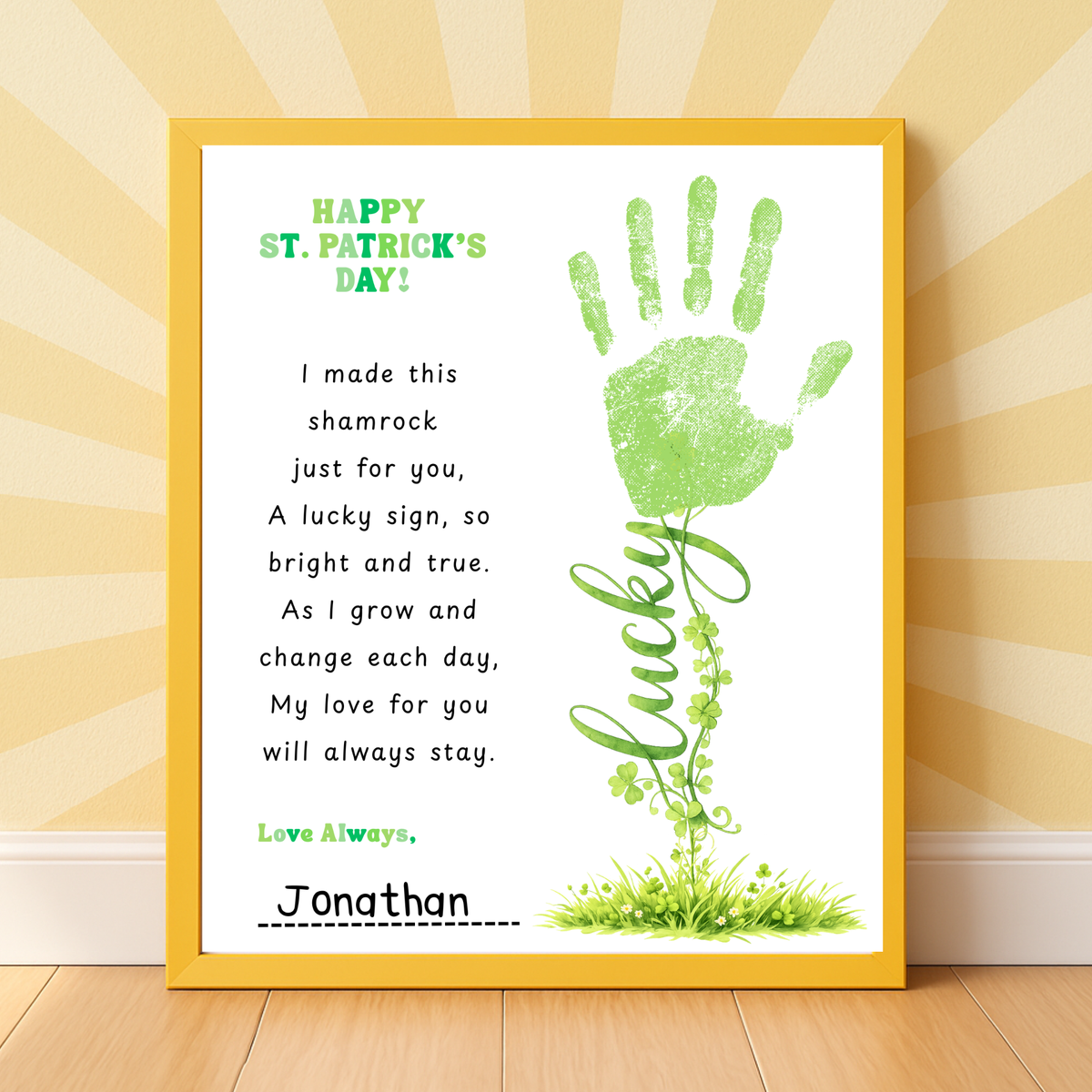St. Patrick’s Day Handprint Craft Printable | Shamrock Poem Keepsake for Kids | Personalized St. Patrick’s Day Digital Print