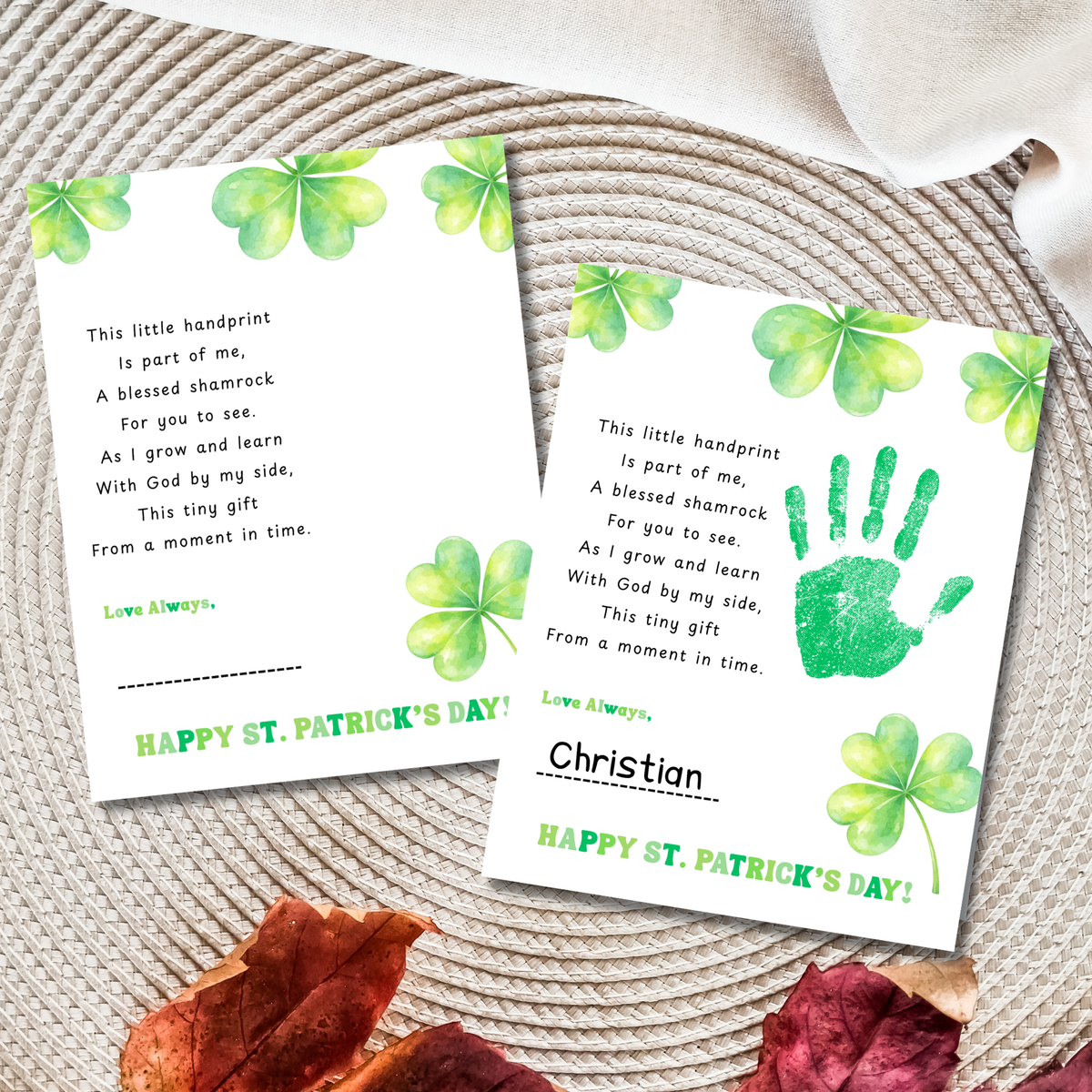 Christian This Little Handprint Blessed Shamrock Poem St. Patrick’s Day Handprint Craft Printable | Christian Clover Keepsake Art PDF | Faith-Based Kids Activity