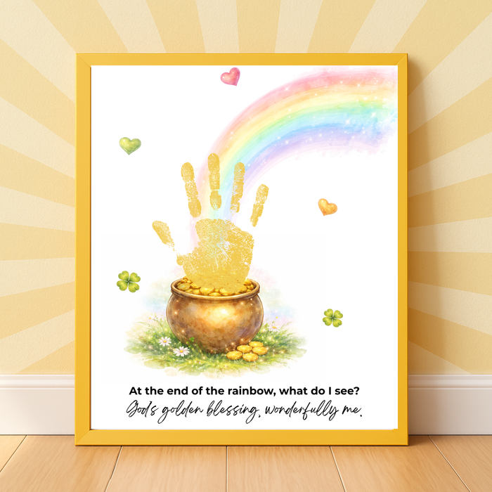 At the End of the Rainbow Handprint Craft Printable | Christian St. Patrick’s Day Keepsake Art | Faith-Based Kids Activity PDF