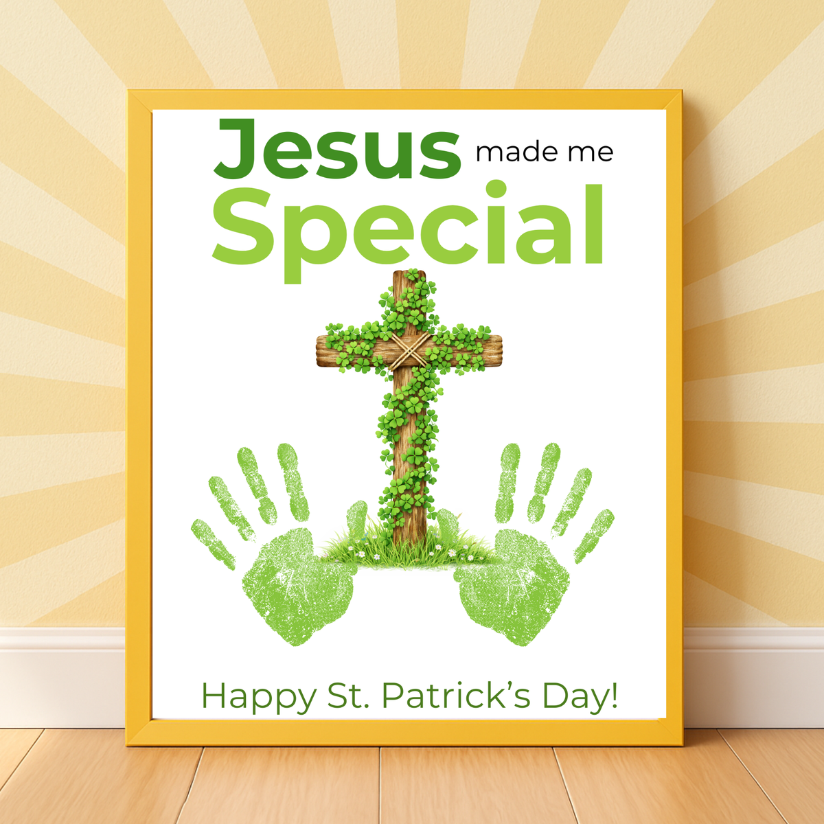 Jesus Made Me Special St. Patrick’s Day Handprint Craft Printable | Christian Shamrock Cross Keepsake Art PDF | Faith-Based Kids Activity
