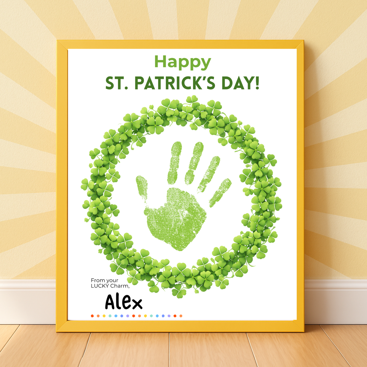 St. Patrick’s Day Handprint Craft Printable | Shamrock Wreath Keepsake Art for Kids | Personalized St. Patrick’s Day Activity PDF