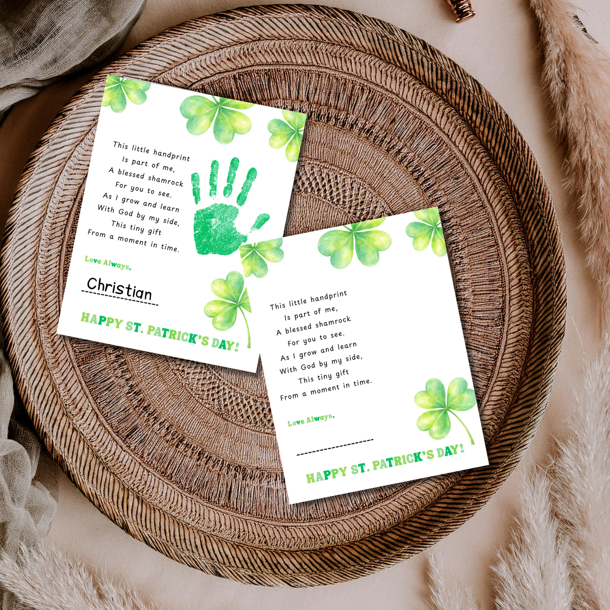 Christian This Little Handprint Blessed Shamrock Poem St. Patrick’s Day Handprint Craft Printable | Christian Clover Keepsake Art PDF | Faith-Based Kids Activity