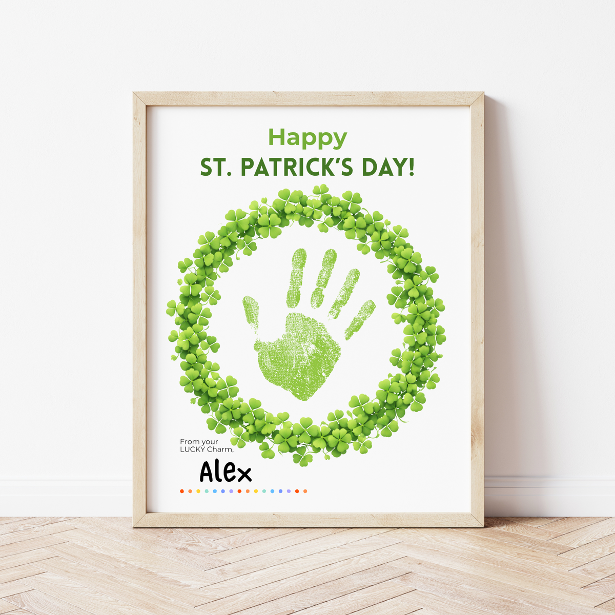 St. Patrick’s Day Handprint Craft Printable | Shamrock Wreath Keepsake Art for Kids | Personalized St. Patrick’s Day Activity PDF