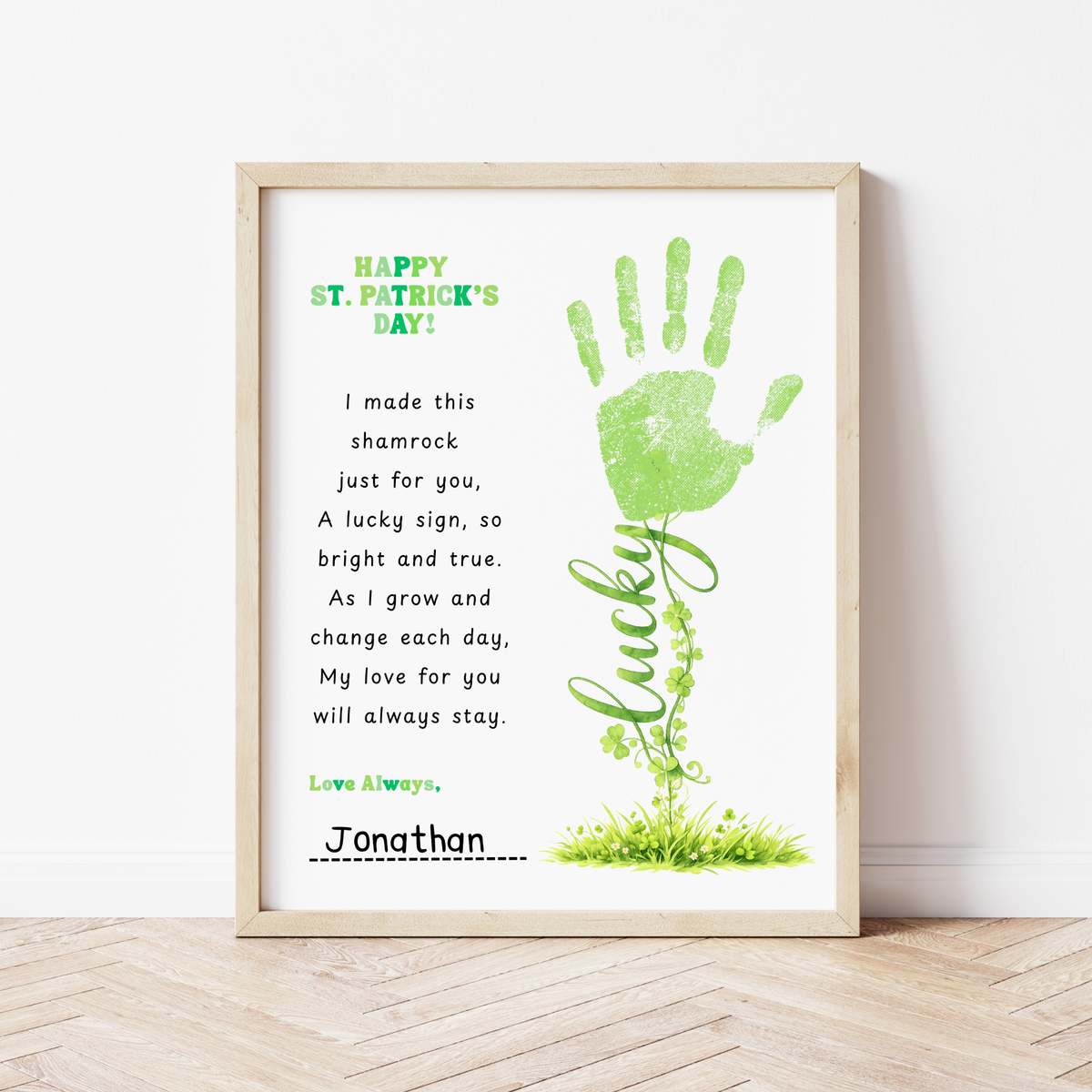 St. Patrick’s Day Handprint Craft Printable | Shamrock Poem Keepsake for Kids | Personalized St. Patrick’s Day Digital Print