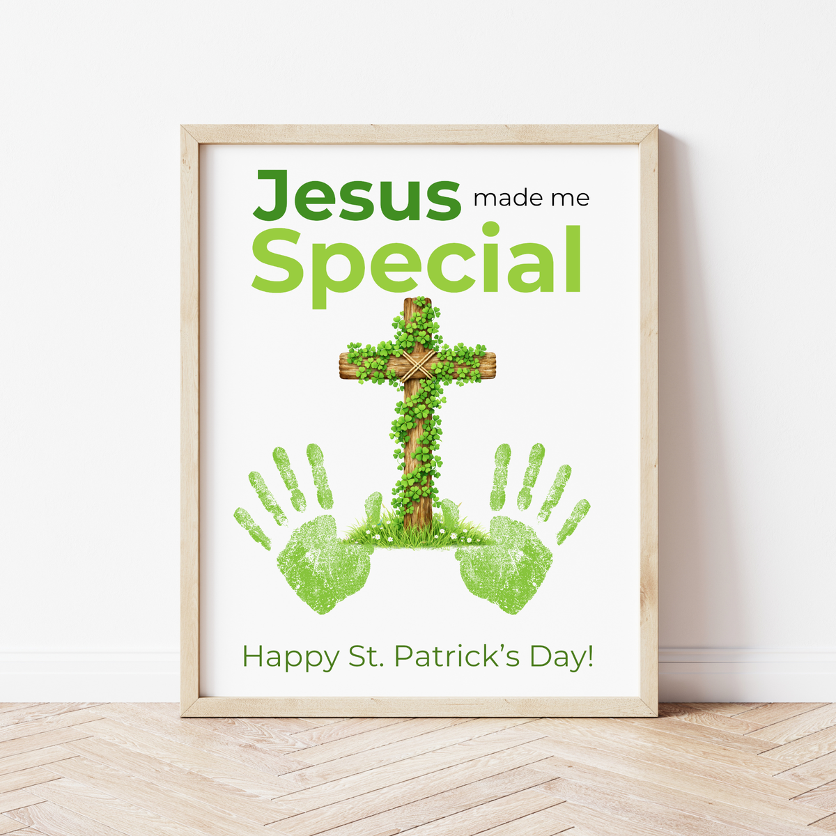 Jesus Made Me Special St. Patrick’s Day Handprint Craft Printable | Christian Shamrock Cross Keepsake Art PDF | Faith-Based Kids Activity