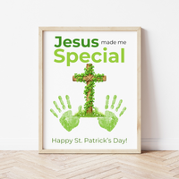 Jesus Made Me Special St. Patrick’s Day Handprint Craft Printable | Christian Shamrock Cross Keepsake Art PDF | Faith-Based Kids Activity