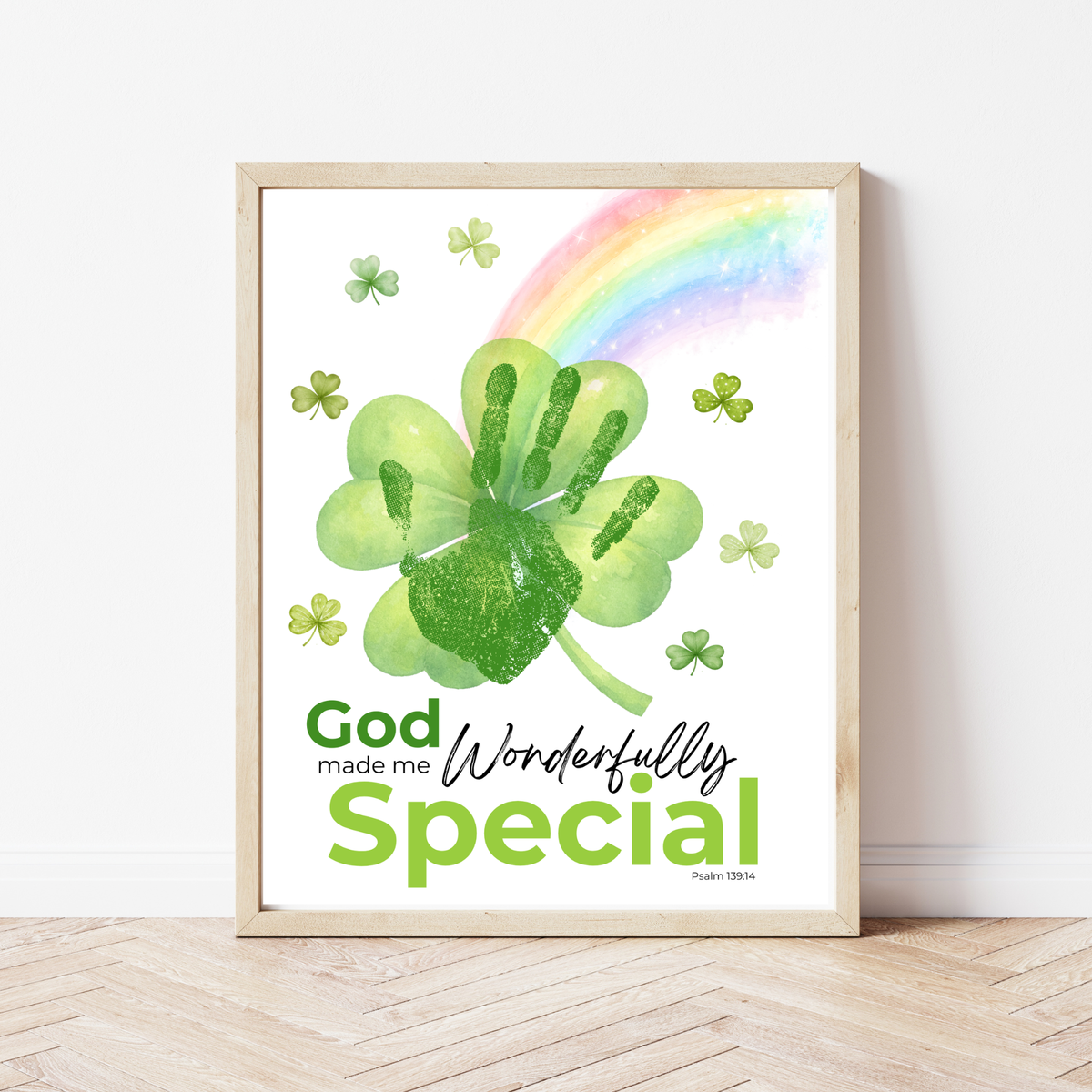 God Made Me Wonderfully Special St. Patrick’s Day Handprint Craft Printable | Christian Shamrock Keepsake Art PDF | Faith-Based Kids Activity