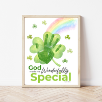 God Made Me Wonderfully Special St. Patrick’s Day Handprint Craft Printable | Christian Shamrock Keepsake Art PDF | Faith-Based Kids Activity