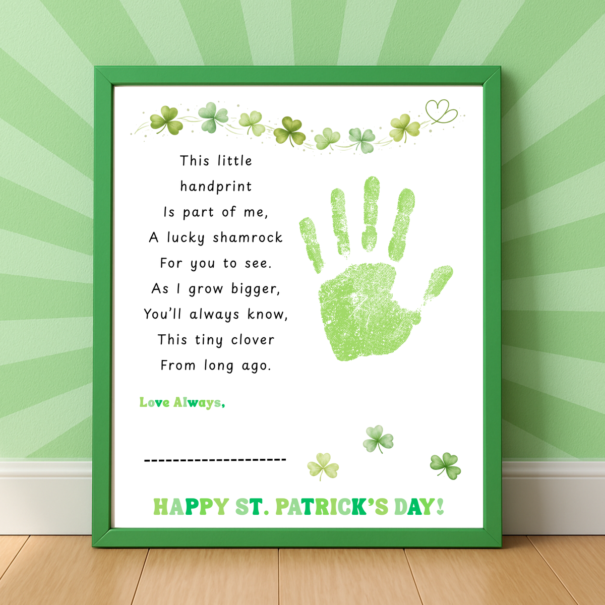 Lucky Shamrock Handprint Poem Printable | St. Patrick’s Day Keepsake Art | Kids Handprint Craft PD