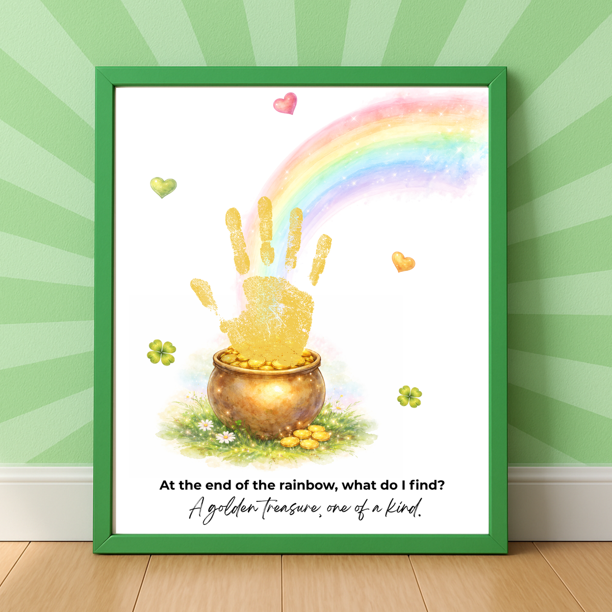 At the End of the Rainbow Handprint Craft Printable | St. Patrick’s Day Keepsake Art | Rainbow & Pot of Gold Kids Activity PDF