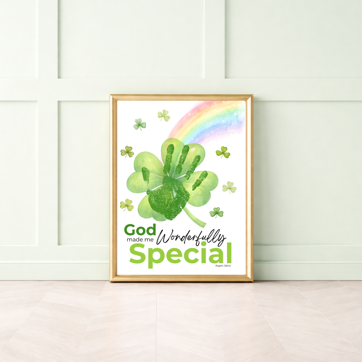 God Made Me Wonderfully Special St. Patrick’s Day Handprint Craft Printable | Christian Shamrock Keepsake Art PDF | Faith-Based Kids Activity