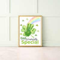 God Made Me Wonderfully Special St. Patrick’s Day Handprint Craft Printable | Christian Shamrock Keepsake Art PDF | Faith-Based Kids Activity