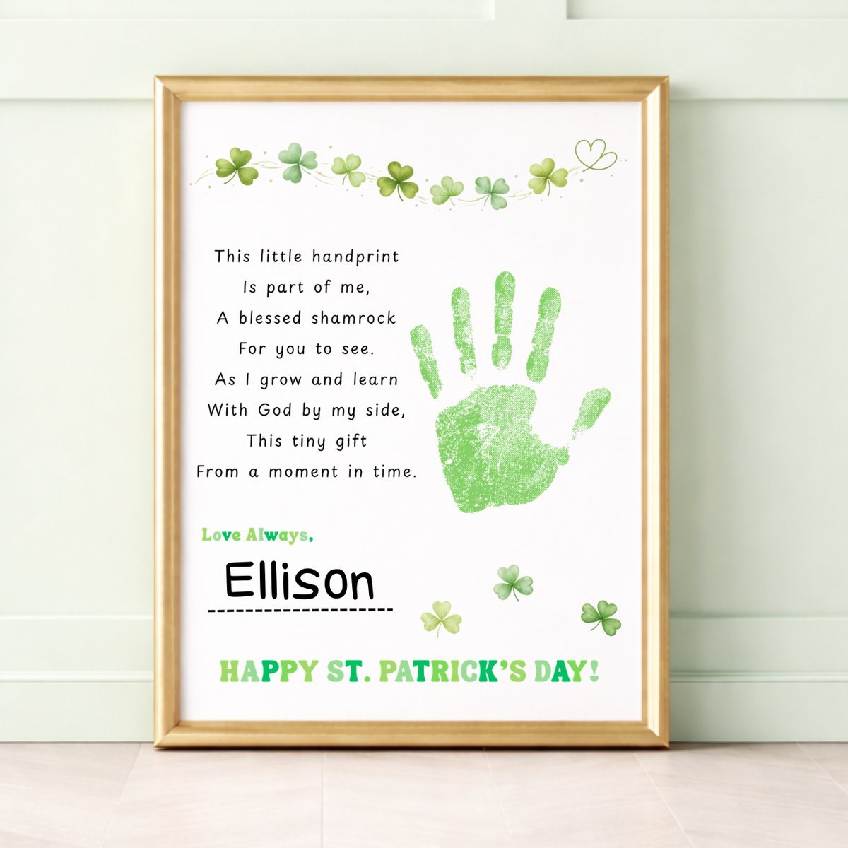 Christian Clover Poem Handprint Craft, St. Patrick’s Day Keepsake Art | Faith-Based Kids Activity PDF