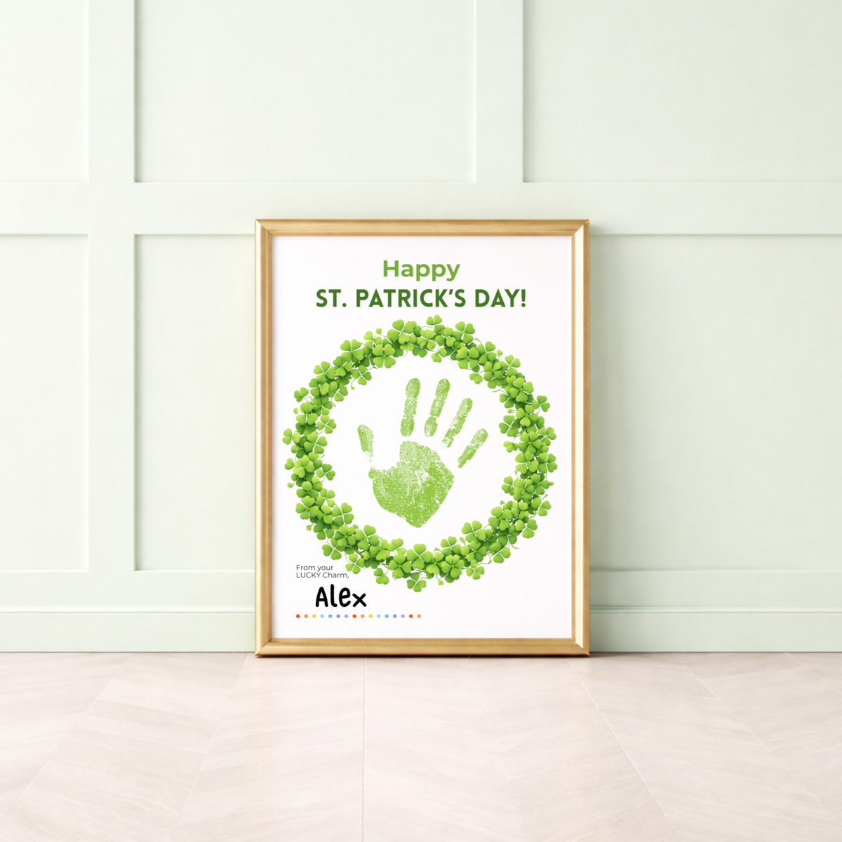 St. Patrick’s Day Handprint Craft Printable | Shamrock Wreath Keepsake Art for Kids | Personalized St. Patrick’s Day Activity PDF