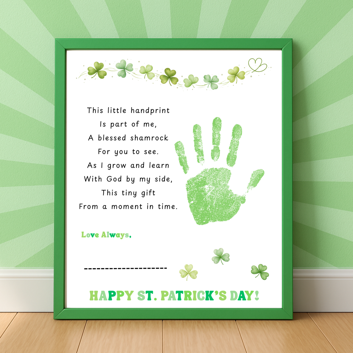 Christian Clover Poem Handprint Craft, St. Patrick’s Day Keepsake Art | Faith-Based Kids Activity PDF
