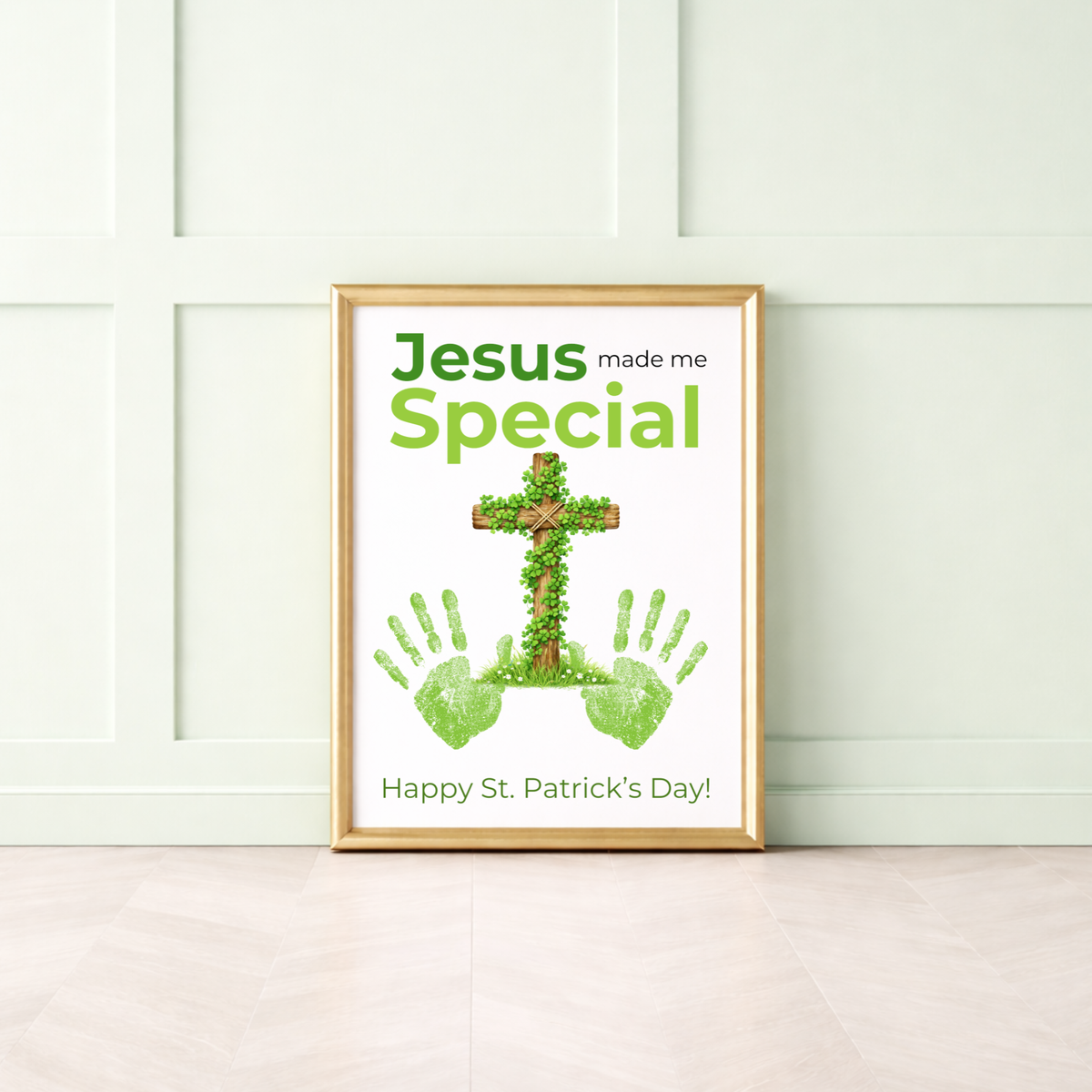 Jesus Made Me Special St. Patrick’s Day Handprint Craft Printable | Christian Shamrock Cross Keepsake Art PDF | Faith-Based Kids Activity