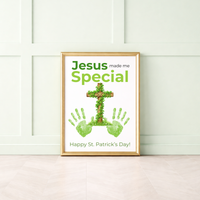 Jesus Made Me Special St. Patrick’s Day Handprint Craft Printable | Christian Shamrock Cross Keepsake Art PDF | Faith-Based Kids Activity