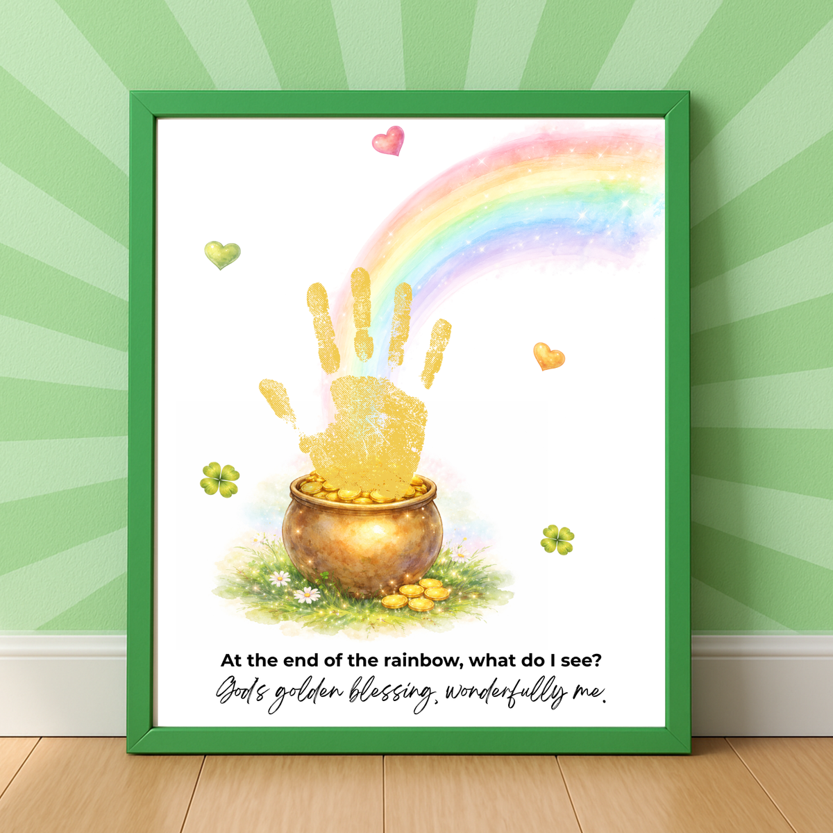 At the End of the Rainbow Handprint Craft Printable | Christian St. Patrick’s Day Keepsake Art | Faith-Based Kids Activity PDF