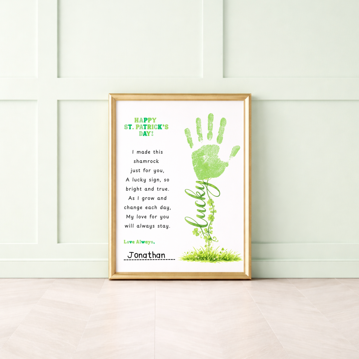 St. Patrick’s Day Handprint Craft Printable | Shamrock Poem Keepsake for Kids | Personalized St. Patrick’s Day Digital Print