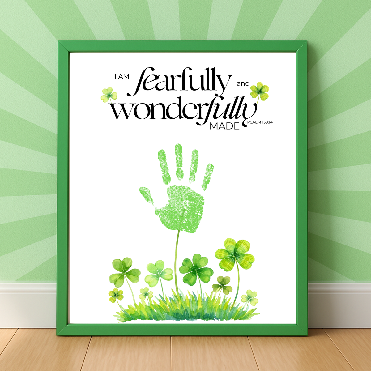 Fearfully and Wonderfully Made Handprint Craft Printable | Christian St. Patrick’s Day Keepsake Art | Psalm 139:14 Kids Activity PDF