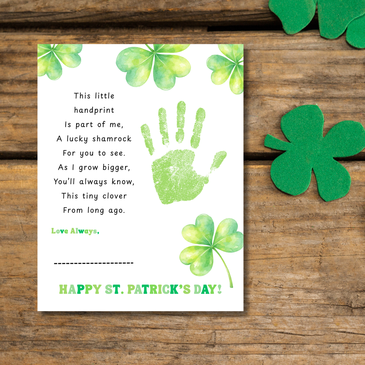 This Little Handprint Shamrock Poem St. Patrick’s Day Handprint Craft Printable | Clover Keepsake Art PDF | Kids St. Patrick’s Day Activity