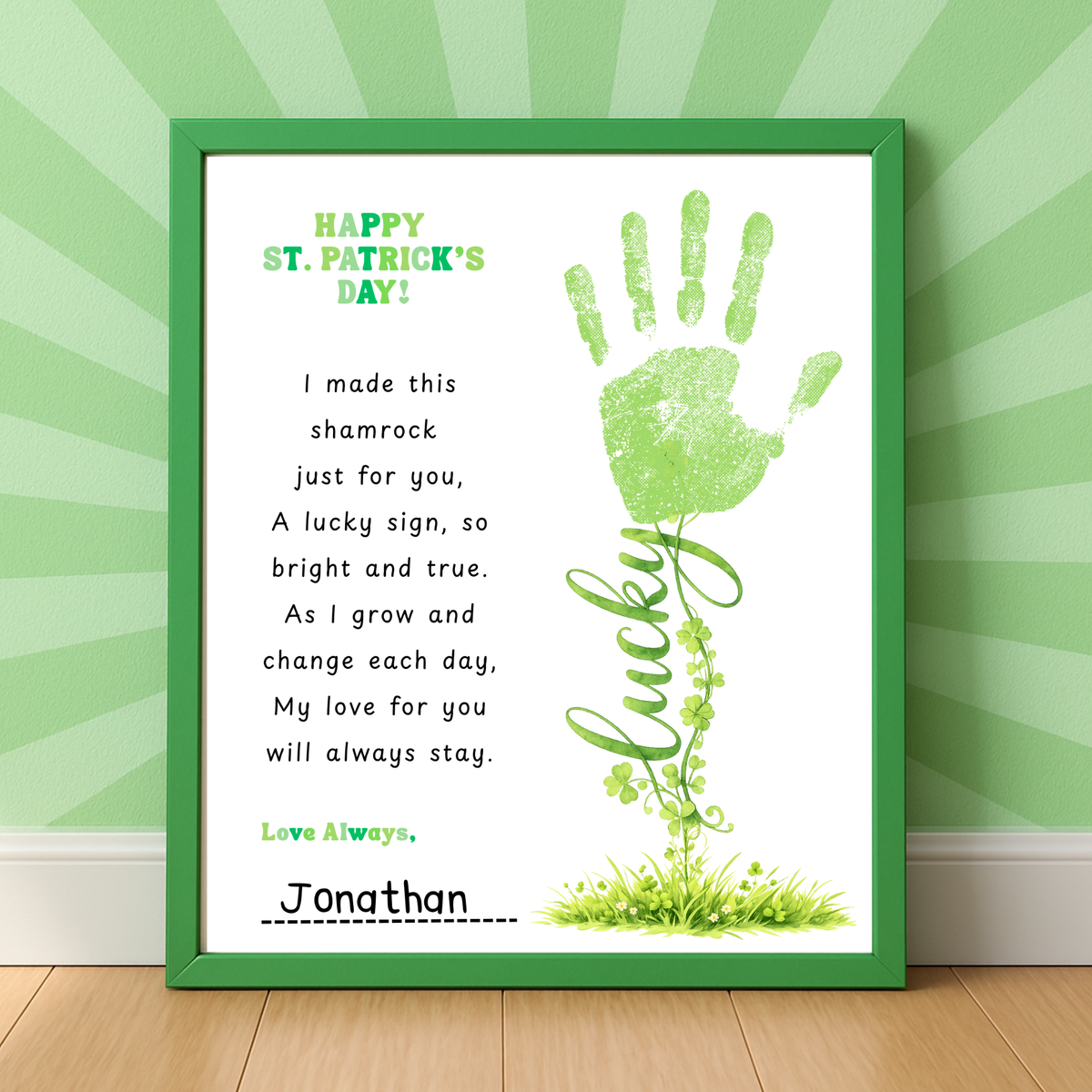 St. Patrick’s Day Handprint Craft Printable | Shamrock Poem Keepsake for Kids | Personalized St. Patrick’s Day Digital Print