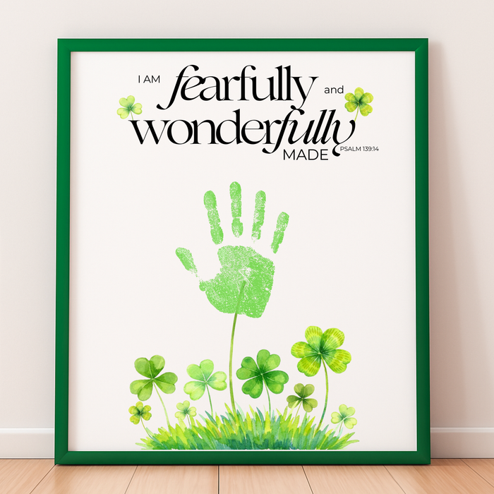 Fearfully and Wonderfully Made Handprint Craft Printable | Christian St. Patrick’s Day Keepsake Art | Psalm 139:14 Kids Activity PDF