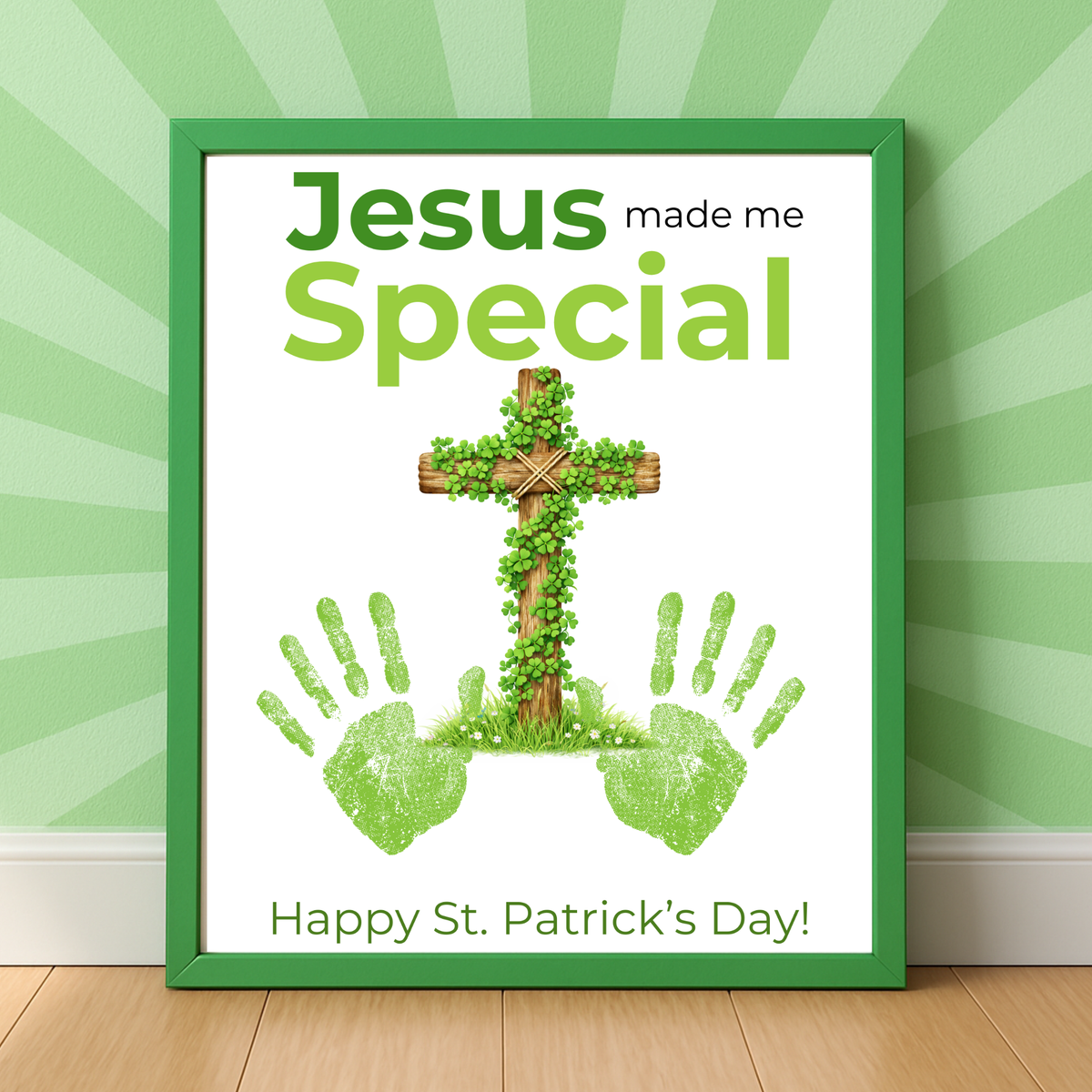 Jesus Made Me Special St. Patrick’s Day Handprint Craft Printable | Christian Shamrock Cross Keepsake Art PDF | Faith-Based Kids Activity