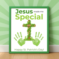 Jesus Made Me Special St. Patrick’s Day Handprint Craft Printable | Christian Shamrock Cross Keepsake Art PDF | Faith-Based Kids Activity