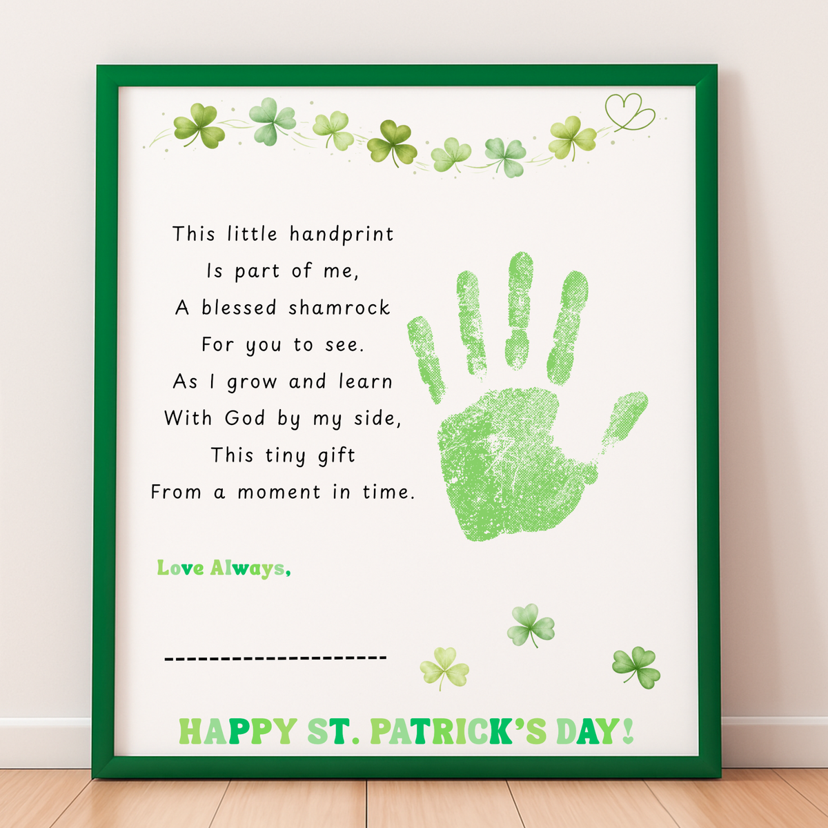 Christian Clover Poem Handprint Craft, St. Patrick’s Day Keepsake Art | Faith-Based Kids Activity PDF