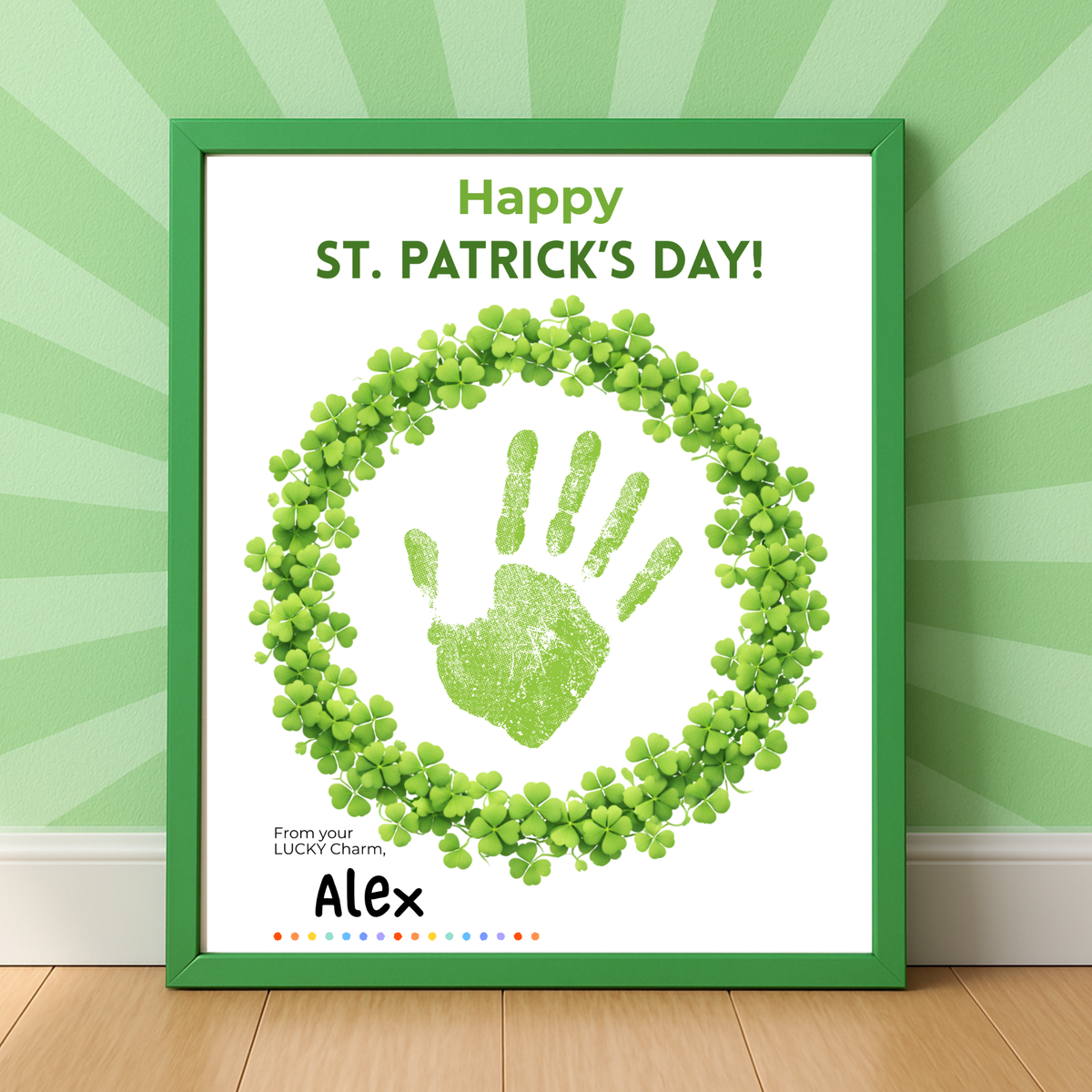 St. Patrick’s Day Handprint Craft Printable | Shamrock Wreath Keepsake Art for Kids | Personalized St. Patrick’s Day Activity PDF