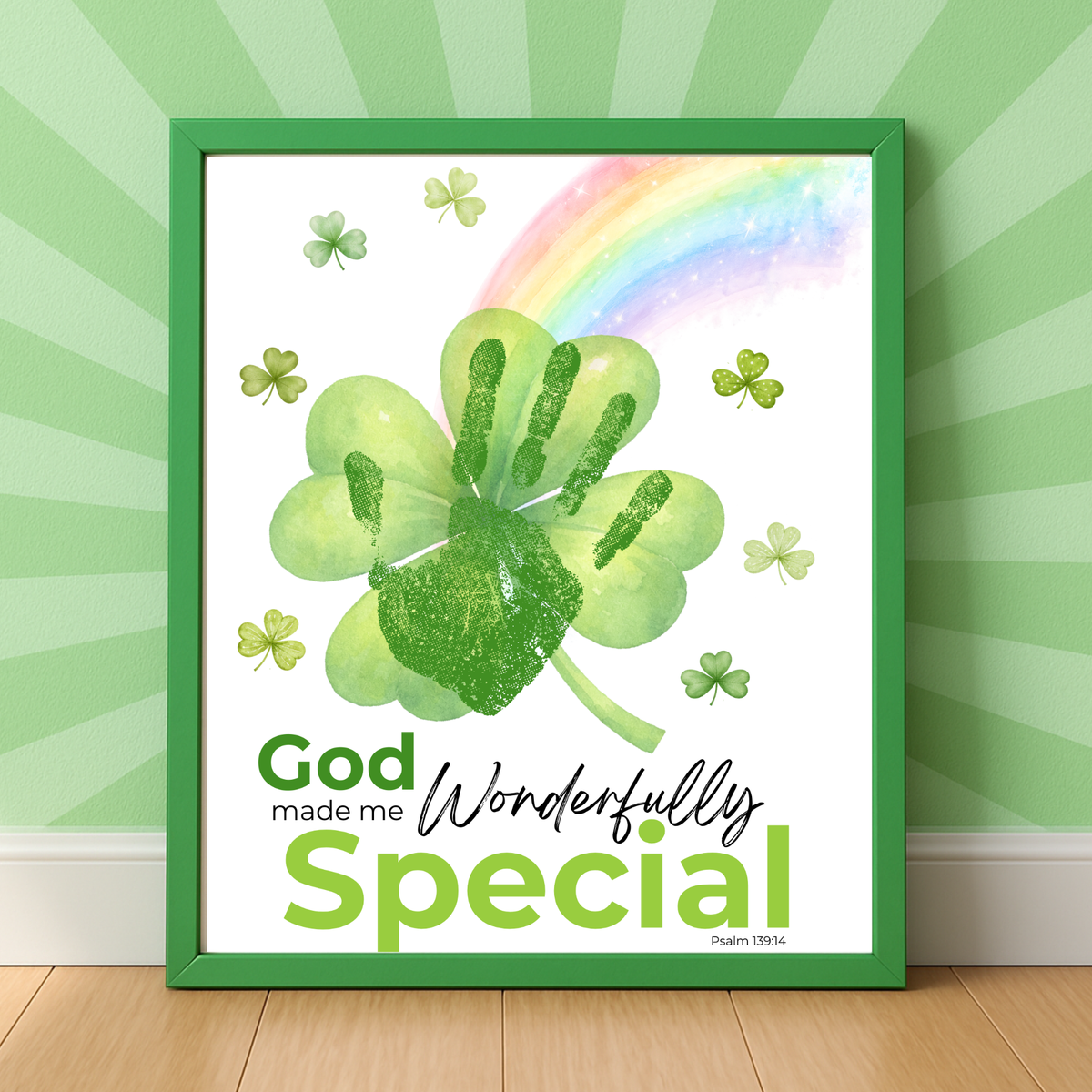 God Made Me Wonderfully Special St. Patrick’s Day Handprint Craft Printable | Christian Shamrock Keepsake Art PDF | Faith-Based Kids Activity