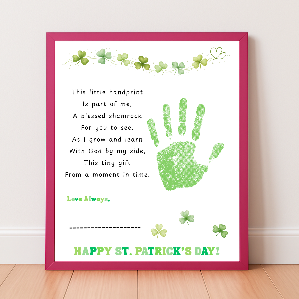 Christian Clover Poem Handprint Craft, St. Patrick’s Day Keepsake Art | Faith-Based Kids Activity PDF