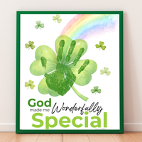God Made Me Wonderfully Special St. Patrick’s Day Handprint Craft Printable | Christian Shamrock Keepsake Art PDF | Faith-Based Kids Activity