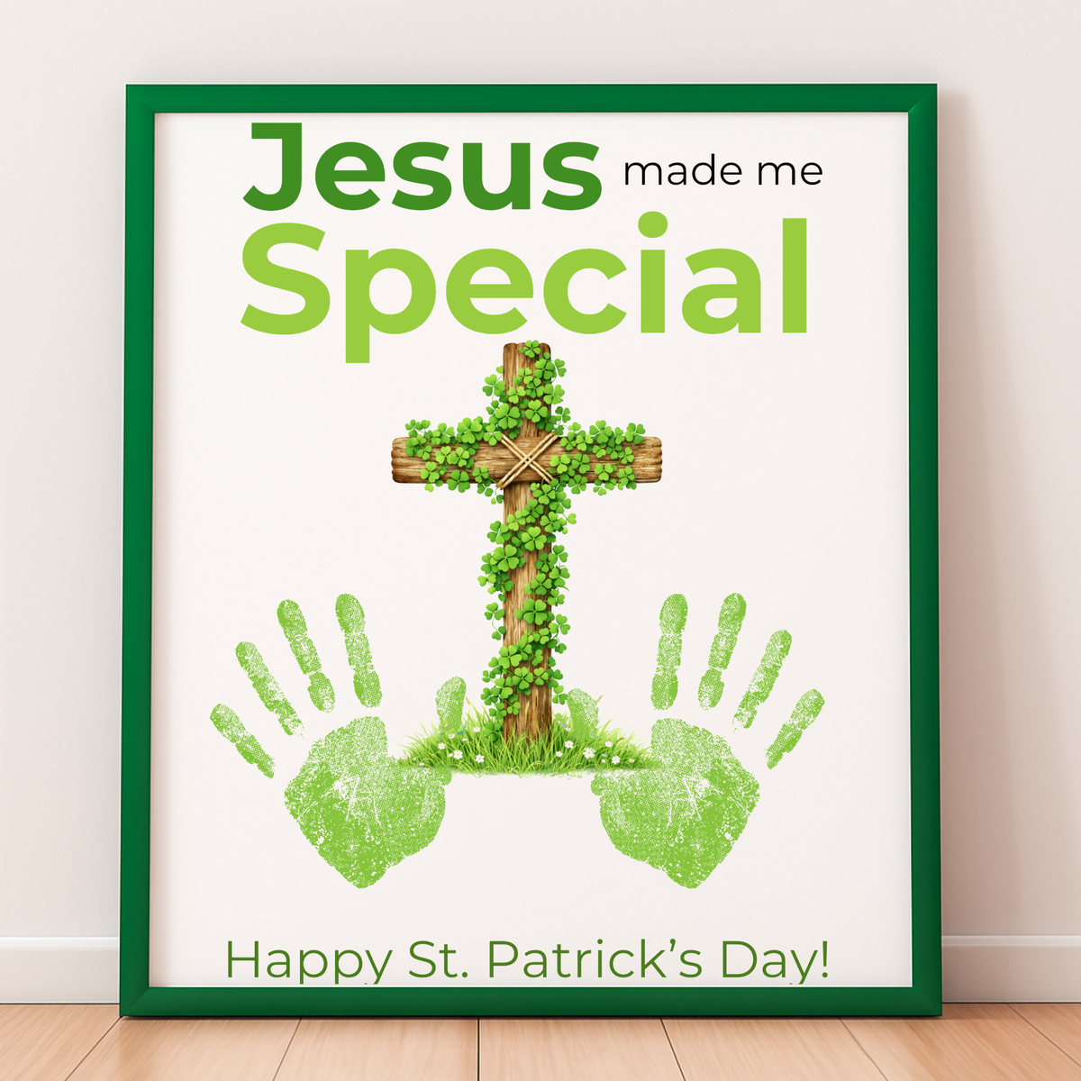 Jesus Made Me Special St. Patrick’s Day Handprint Craft Printable | Christian Shamrock Cross Keepsake Art PDF | Faith-Based Kids Activity